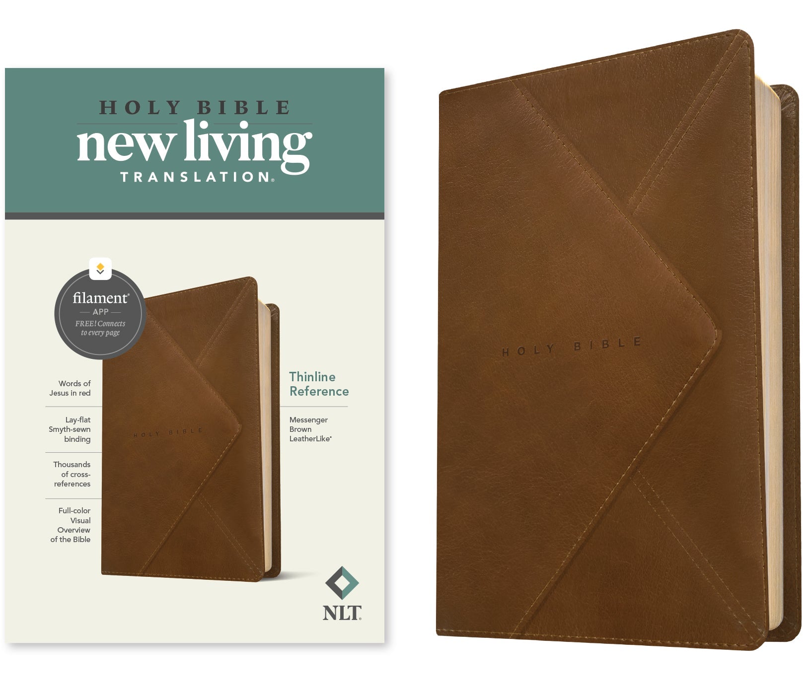 NLT Thinline Reference Bible, Filament Enabled Edition, Red Letter Edition, leather-look cover, slim design, Bible study, Chr