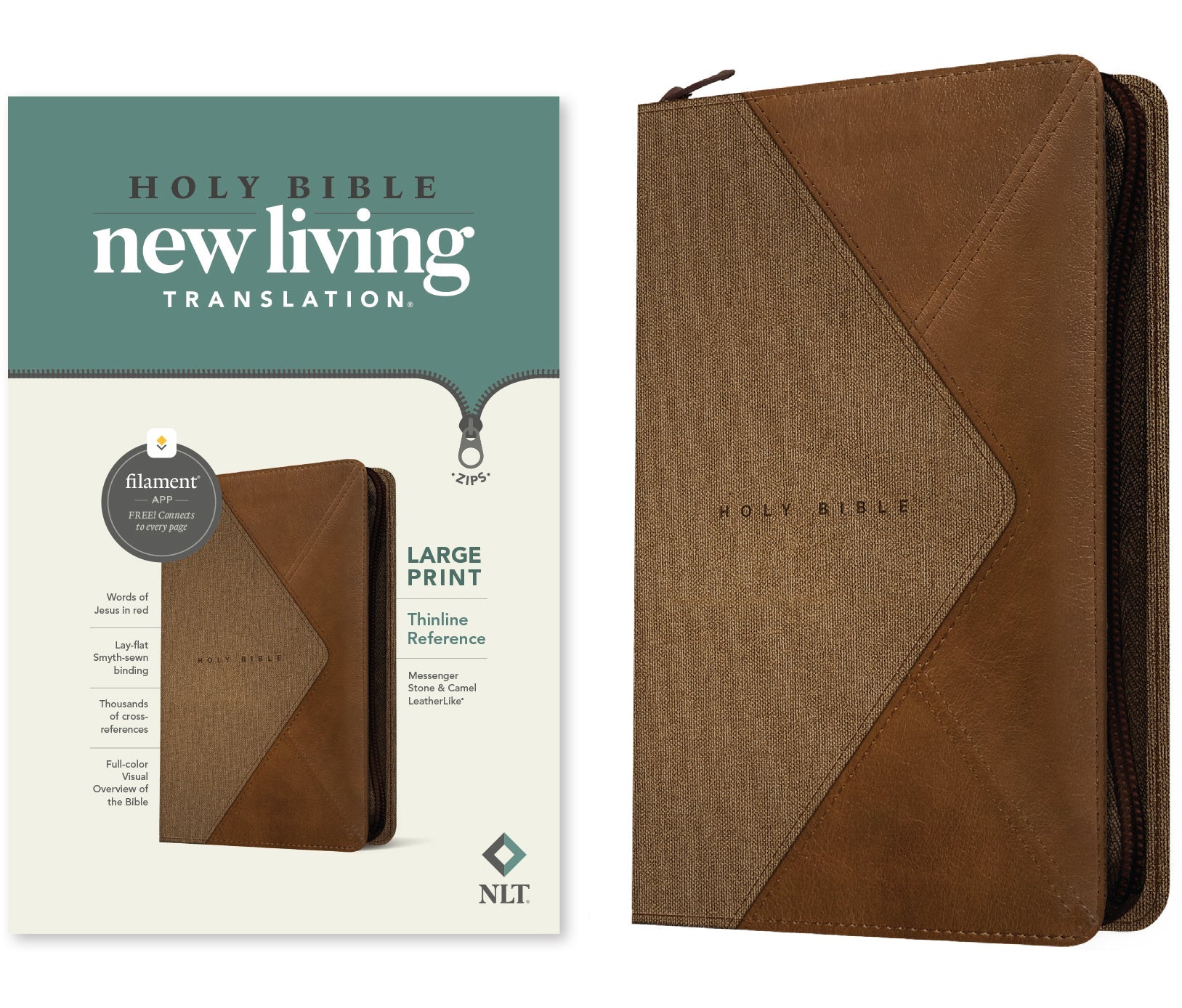 NLT New Living Translation Large Print Thinline Reference Zipper Bible with Zipper Closure