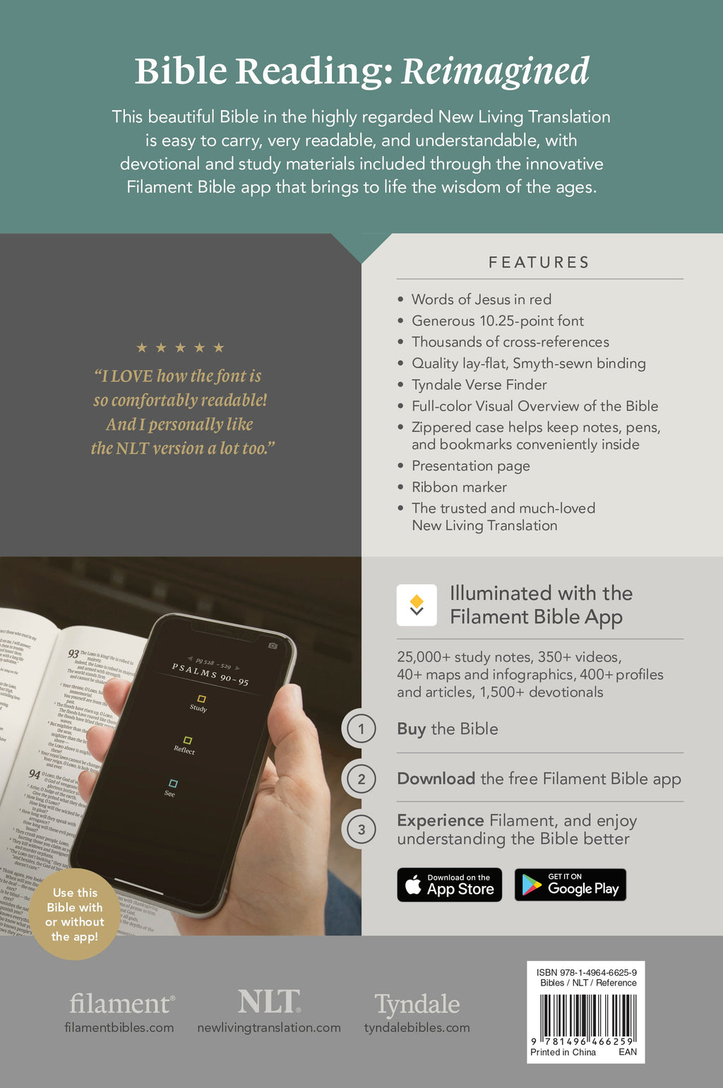 Filament enabled thinline reference Bible with large print and navy and pink cover