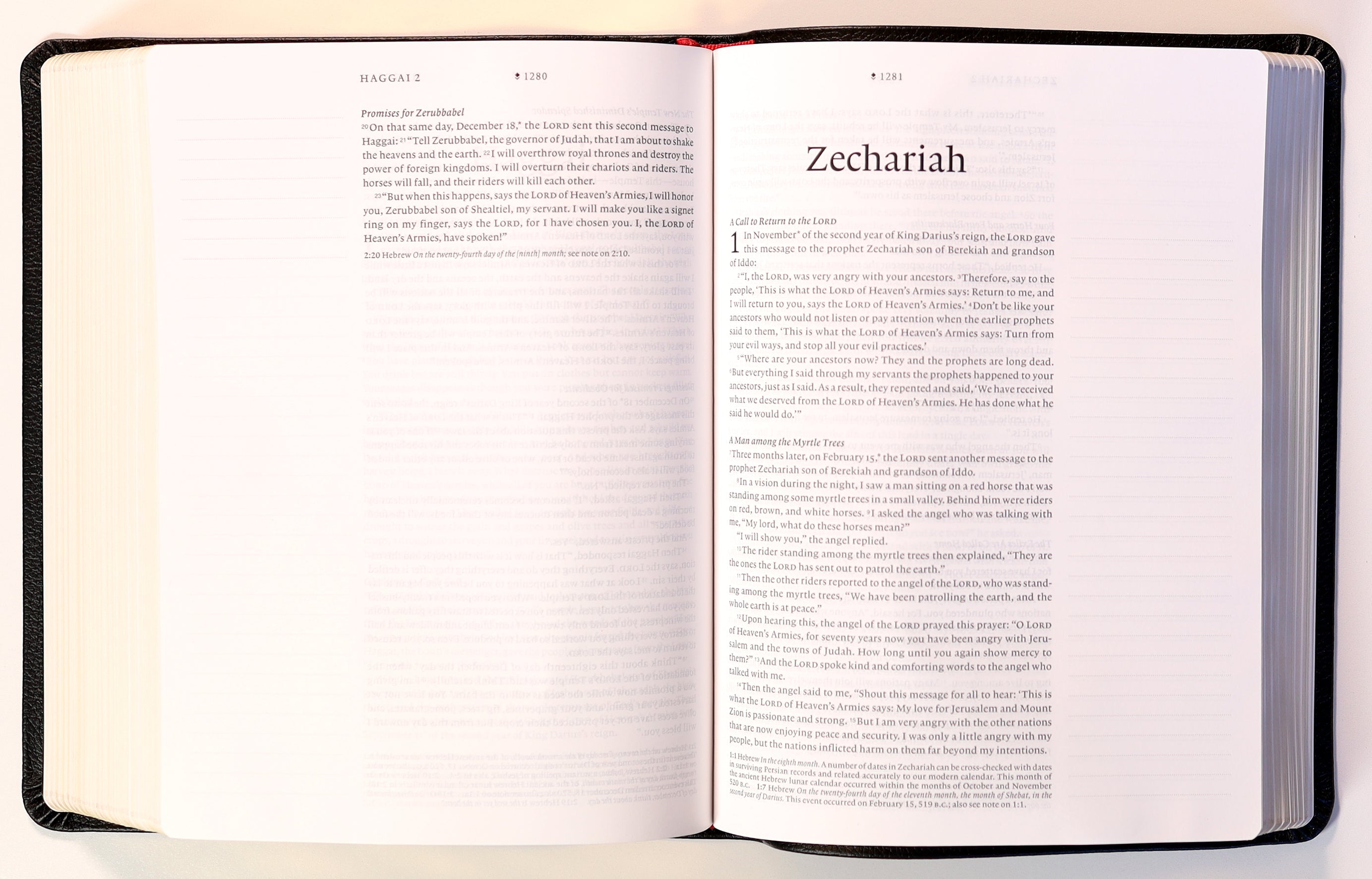 Detailed image of NLT Journaling Bible's wide margins and Red Letter Edition