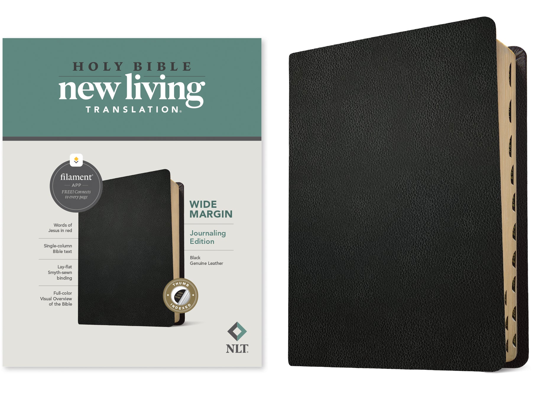NLT Wide Margin Bible Filament Enabled Edition Black Indexed (Red Letter Edition)