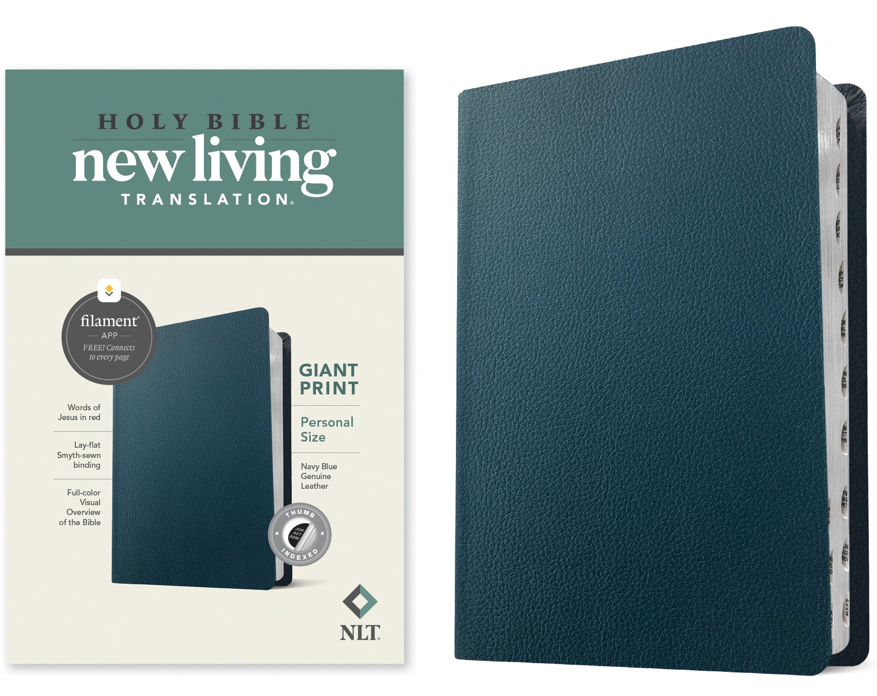 NLT Personal Size Giant Print Bible in Navy Blue Indexed Edition (Red Letter)
