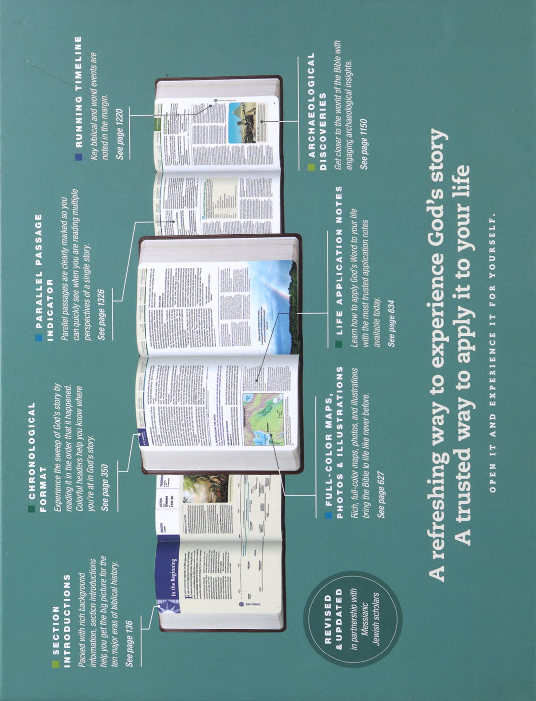 Inside pages of NLT Chronological Life Application Study Bible, 2nd Edition, Slate Blue Leather