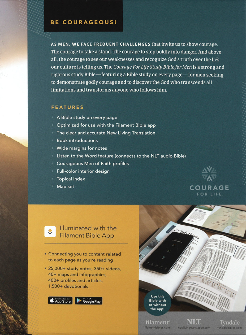 NLT Courage For Life Study Bible For Men Filament-Enabled Edition Onyx Lion book