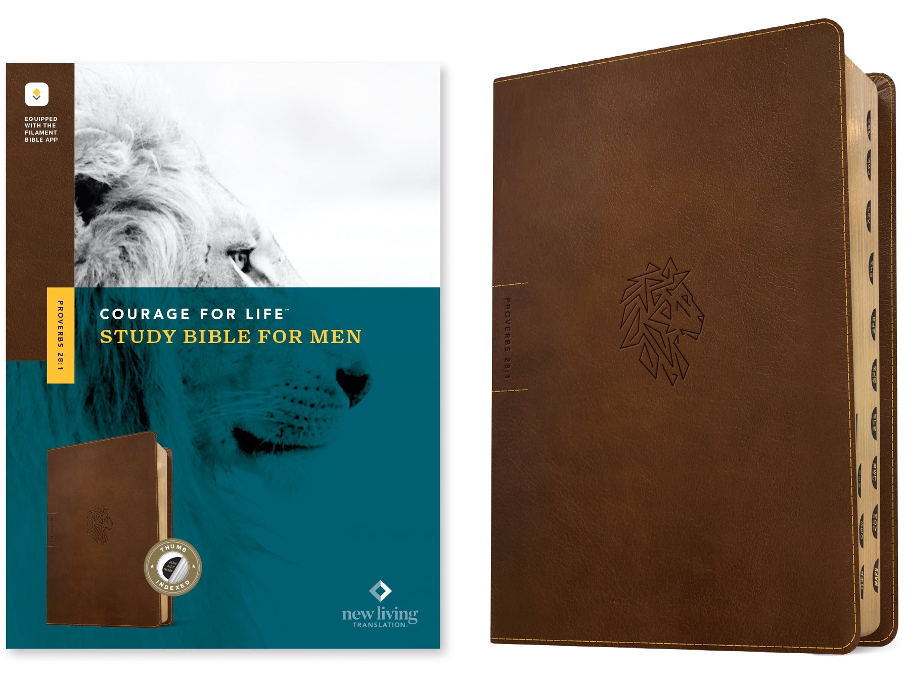NLT Courage For Life Study Bible For Men Filament-Enabled Edition Rustic Brown Lion Indexed