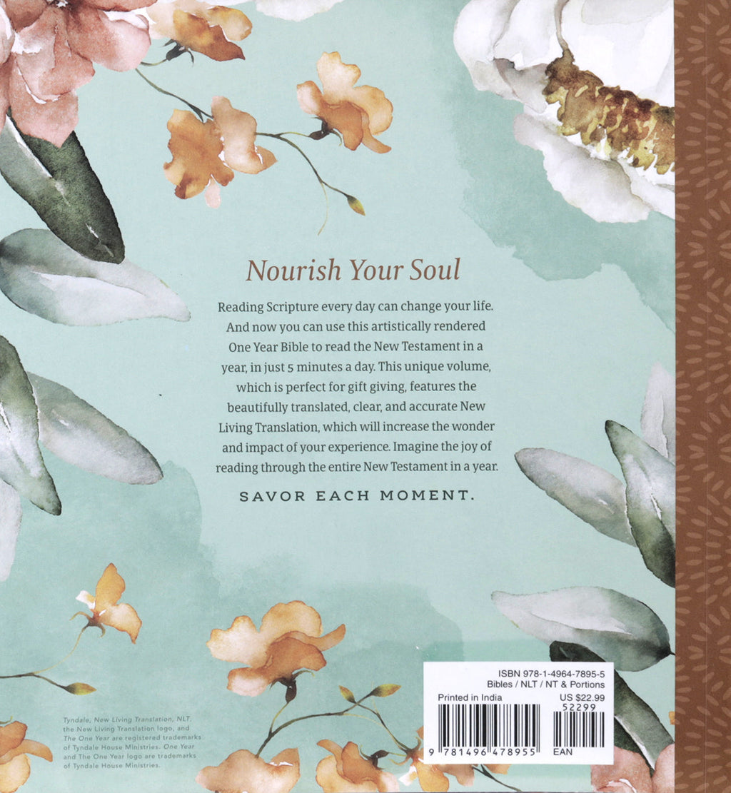 New Living Translation NLT Bible, One Year Bible New Testament, Floral Paradise cover
