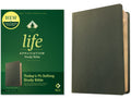 NLT Life Application Study Bible Third Edition Olive Green cover with red letter edition text
