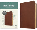 Thinline NLT center-column reference Bible with filament-enabled edition and red letter text in a rustic brown leather cover