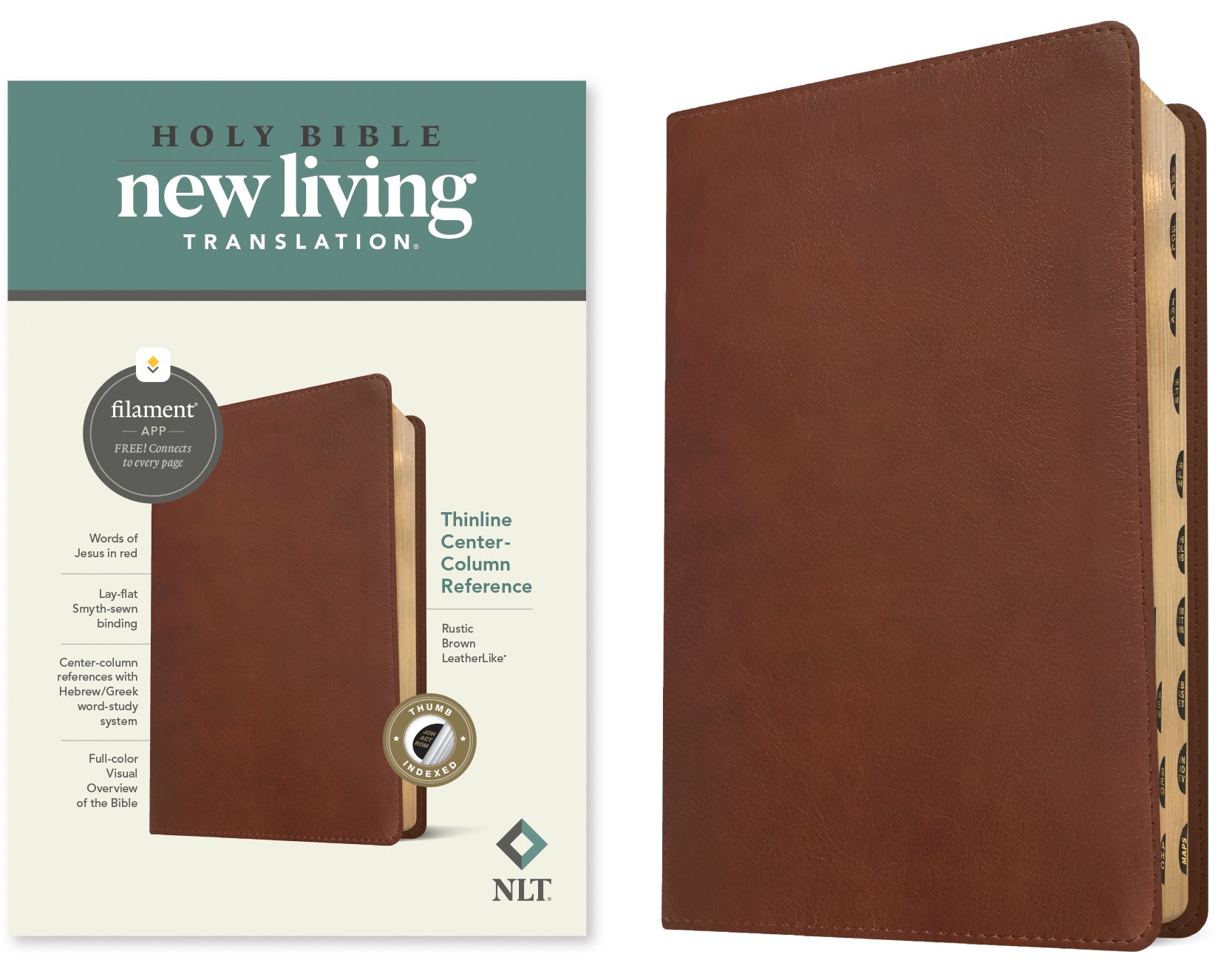 NLT Thinline Center-Column Reference Bible Filament-Enabled Edition Rustic Brown Indexed (Red Letter Edition)