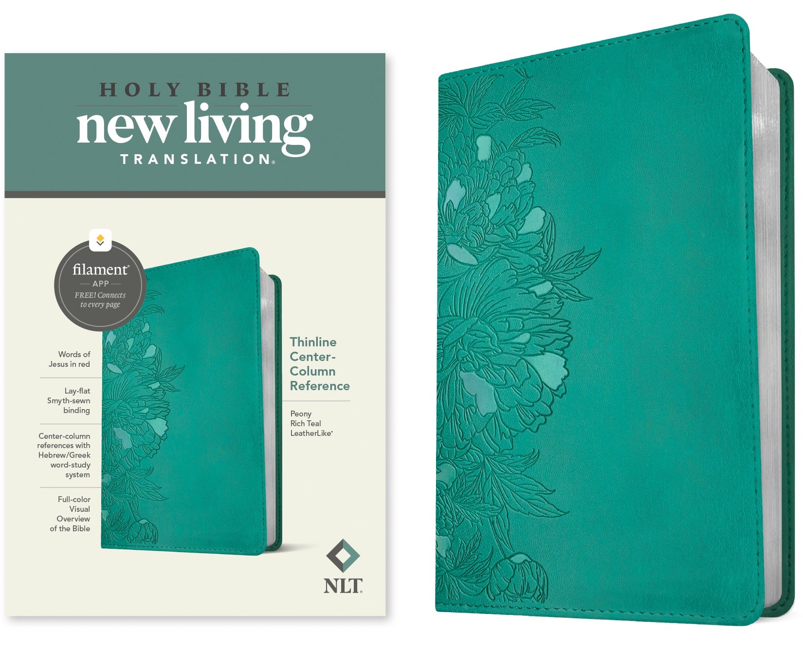 NLT Thinline Center-Column Reference Bible, Filament-Enabled Edition, Peony Rich Teal cover (Red Letter Edition)