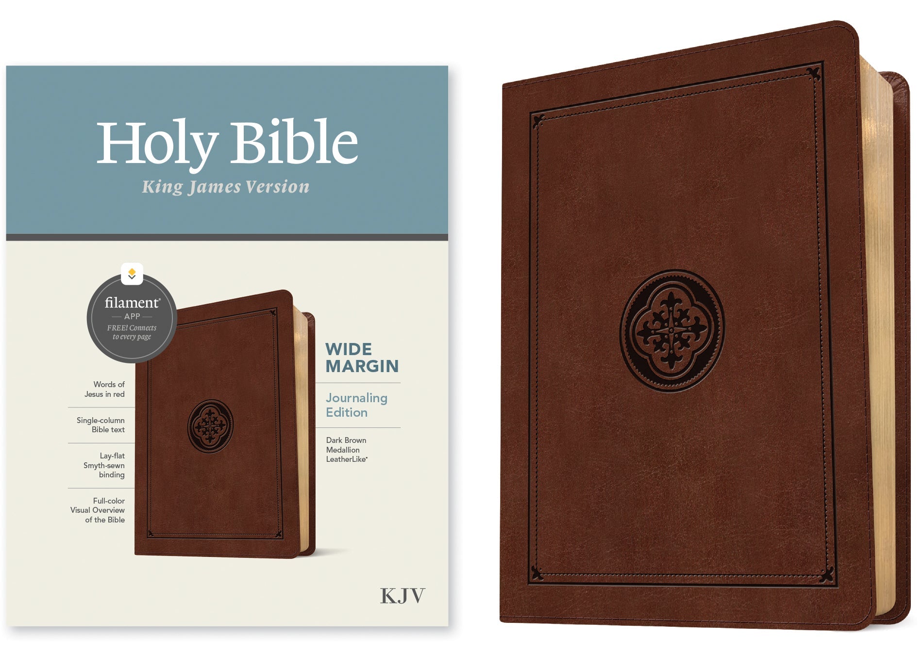 KJV Wide Margin Bible Filament Enabled Edition Dark Brown Medallion (Red Letter Edition)