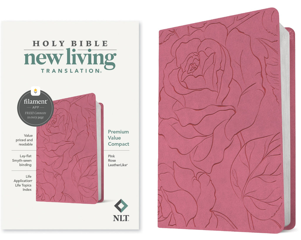 Close-up of NLT New Living Translation Bible, Pink Rose Filament Enabled Edition