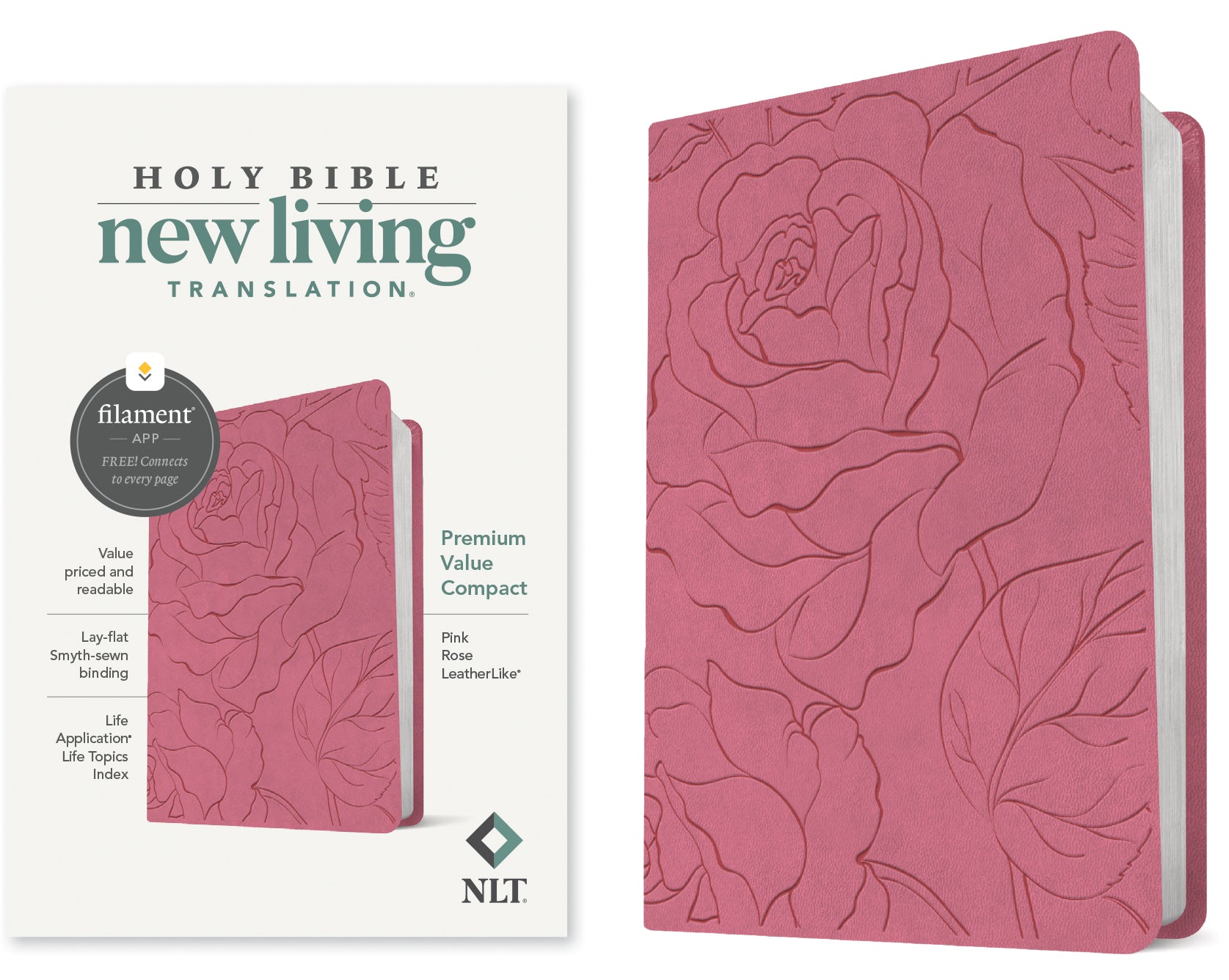 Close-up of NLT New Living Translation Bible, Pink Rose Filament Enabled Edition
