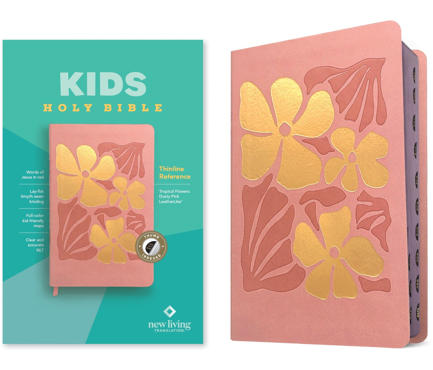 NLT Kids Bible, Thinline Reference Edition, Tropical Flowers Dusty Pink, Red Letter Edition