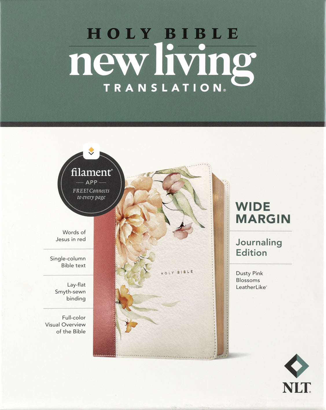 Close-up of Dusty Pink Blossoms NLT Wide Margin Bible with Filament-Enabled Edition