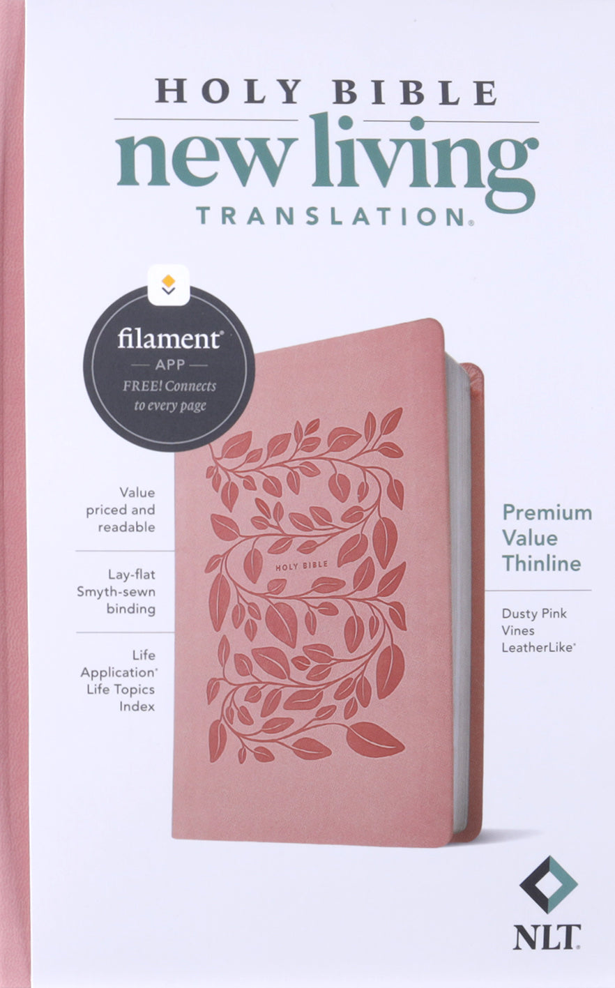 NLT Premium Value Thinline Bible, Filament-Enabled Edition, Dusty Pink Vines