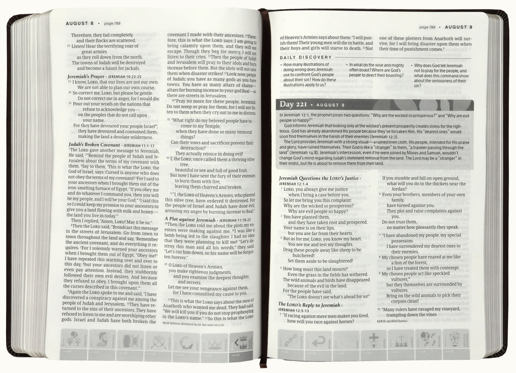 Page with scripture notes in NLT One Year Chronological Study Bible