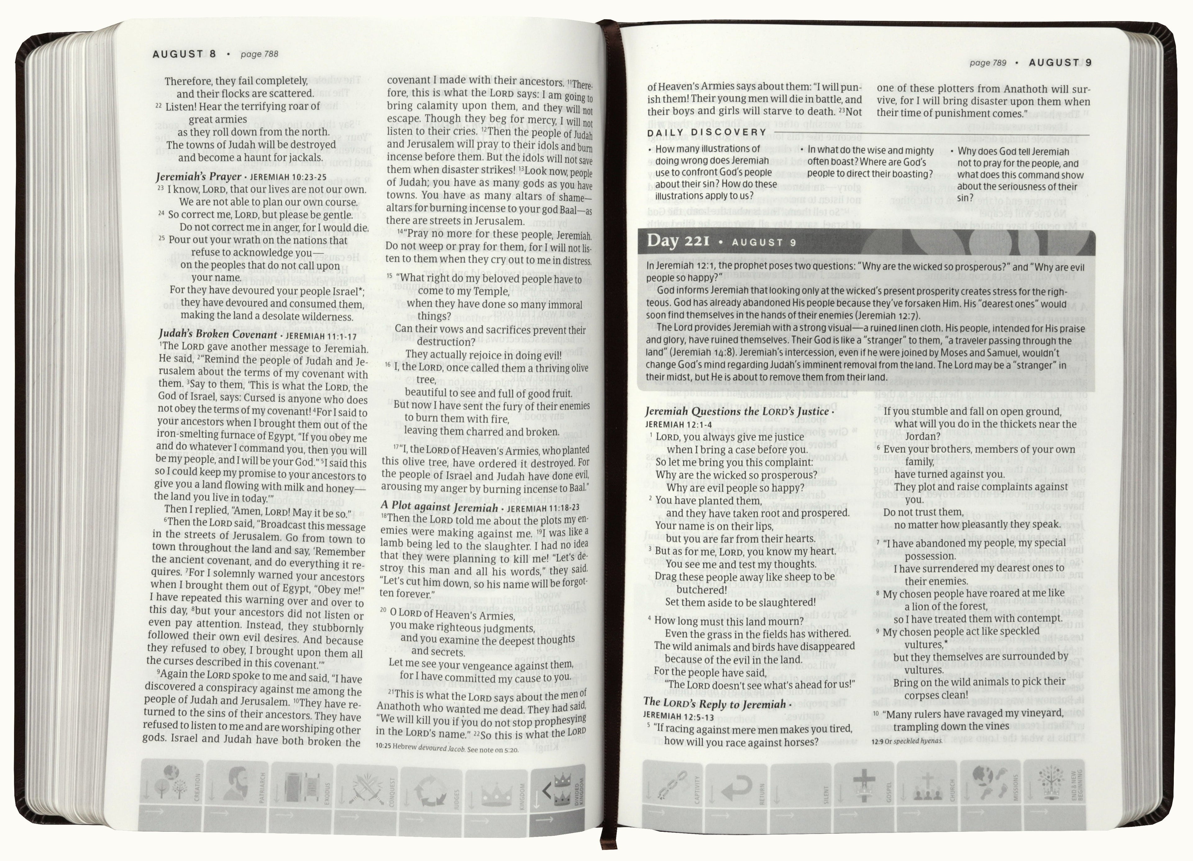 Page with scripture notes in NLT One Year Chronological Study Bible