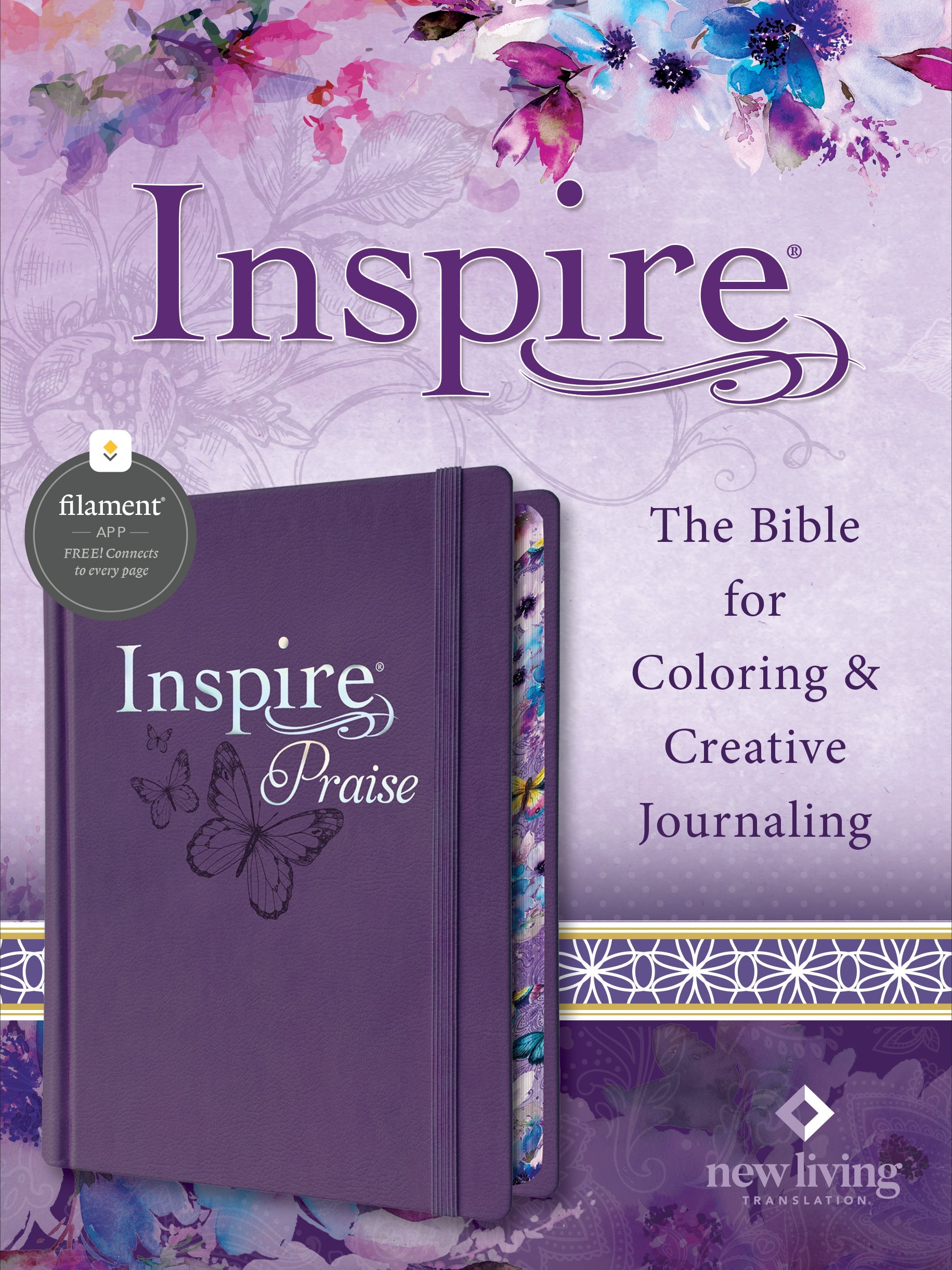 Explore the NLT Inspire PRAISE Bible with filament enabled coloring and creative journaling features.