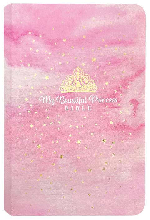 Beautiful princess Bible with pink sparkles, ideal for young girls.