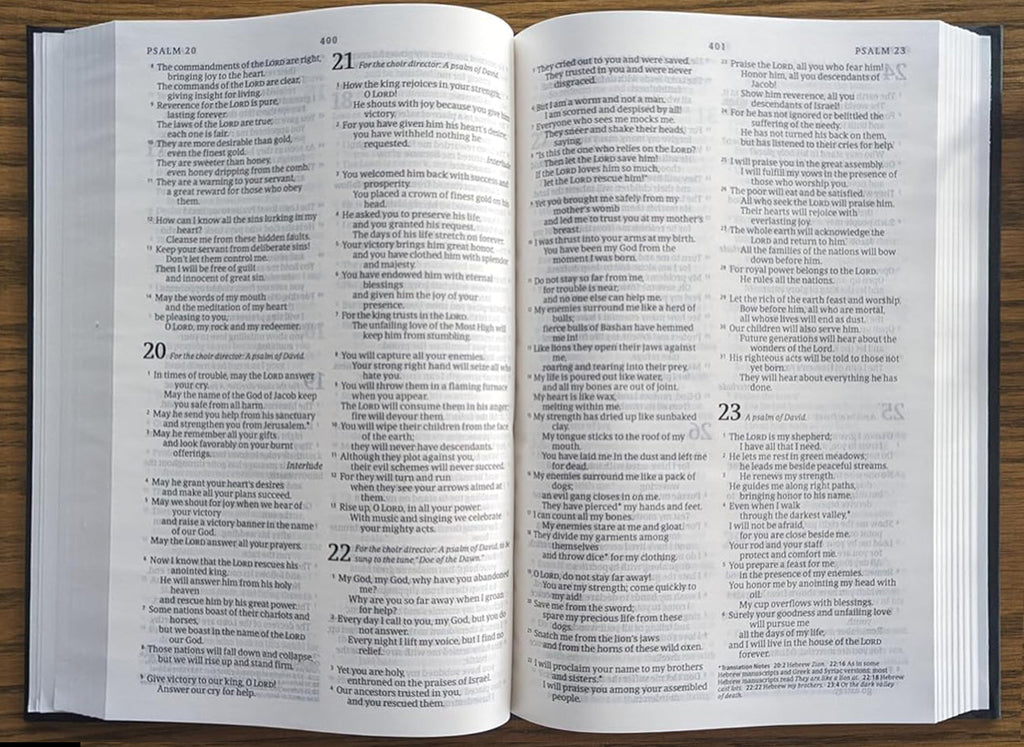 Close-up of the New Living Translation Large Print Pew Bible Black Letter Edition