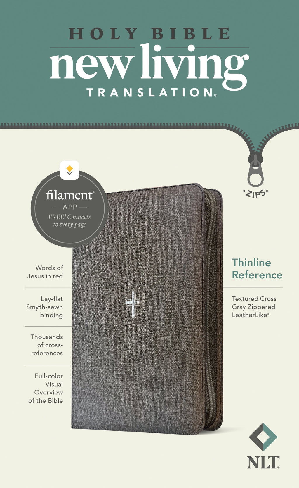 NLT Thinline Reference Zipper Bible, Red Letter Edition, Filament Enabled