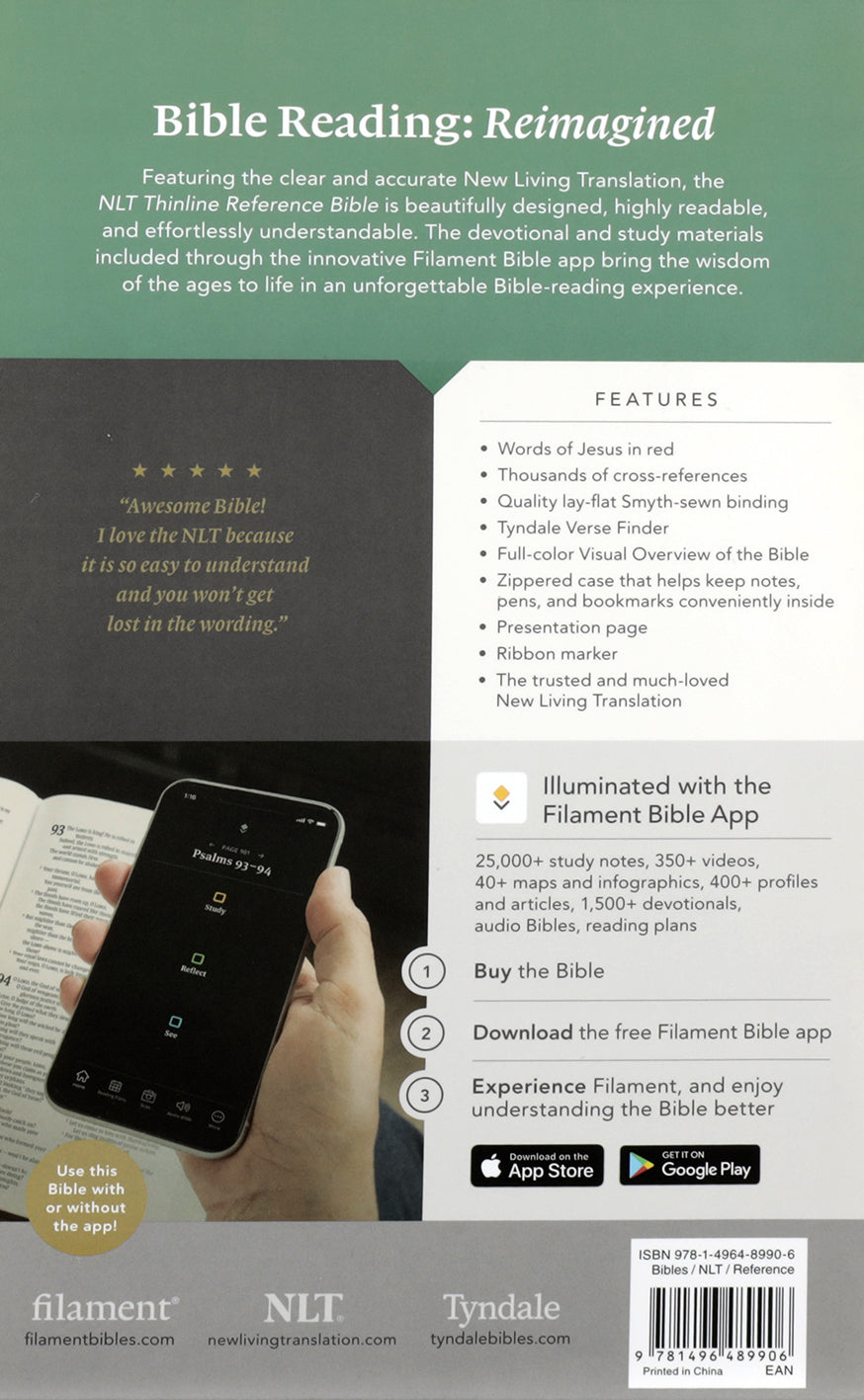 NLT Thinline Reference Bible Filament Enabled with Tender Blossom Taupe Cover