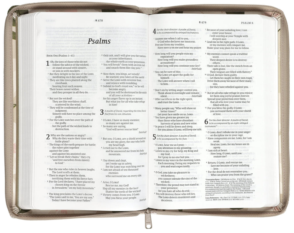 NLT Thinline Reference Filament Enabled Bible with Tender Blossom Taupe Zipper Cover