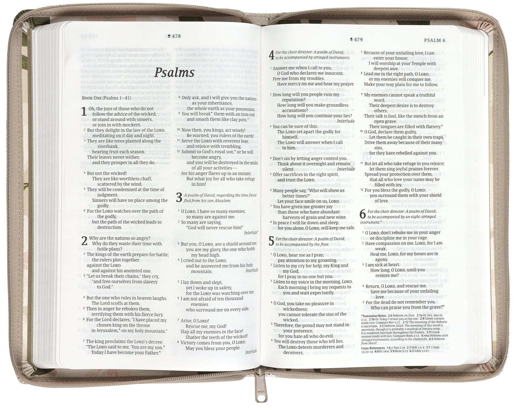 NLT Thinline Reference Filament Enabled Bible with Tender Blossom Taupe Zipper Cover