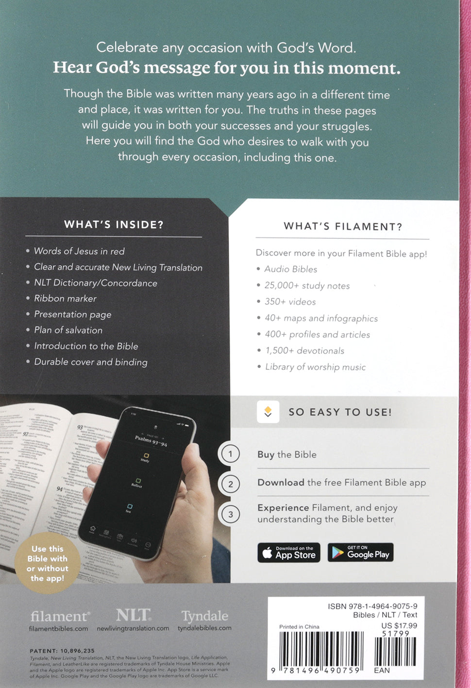 NLT New Living Translation Premium Gift Bible in Very Berry Pink Vines Red Letter Edition