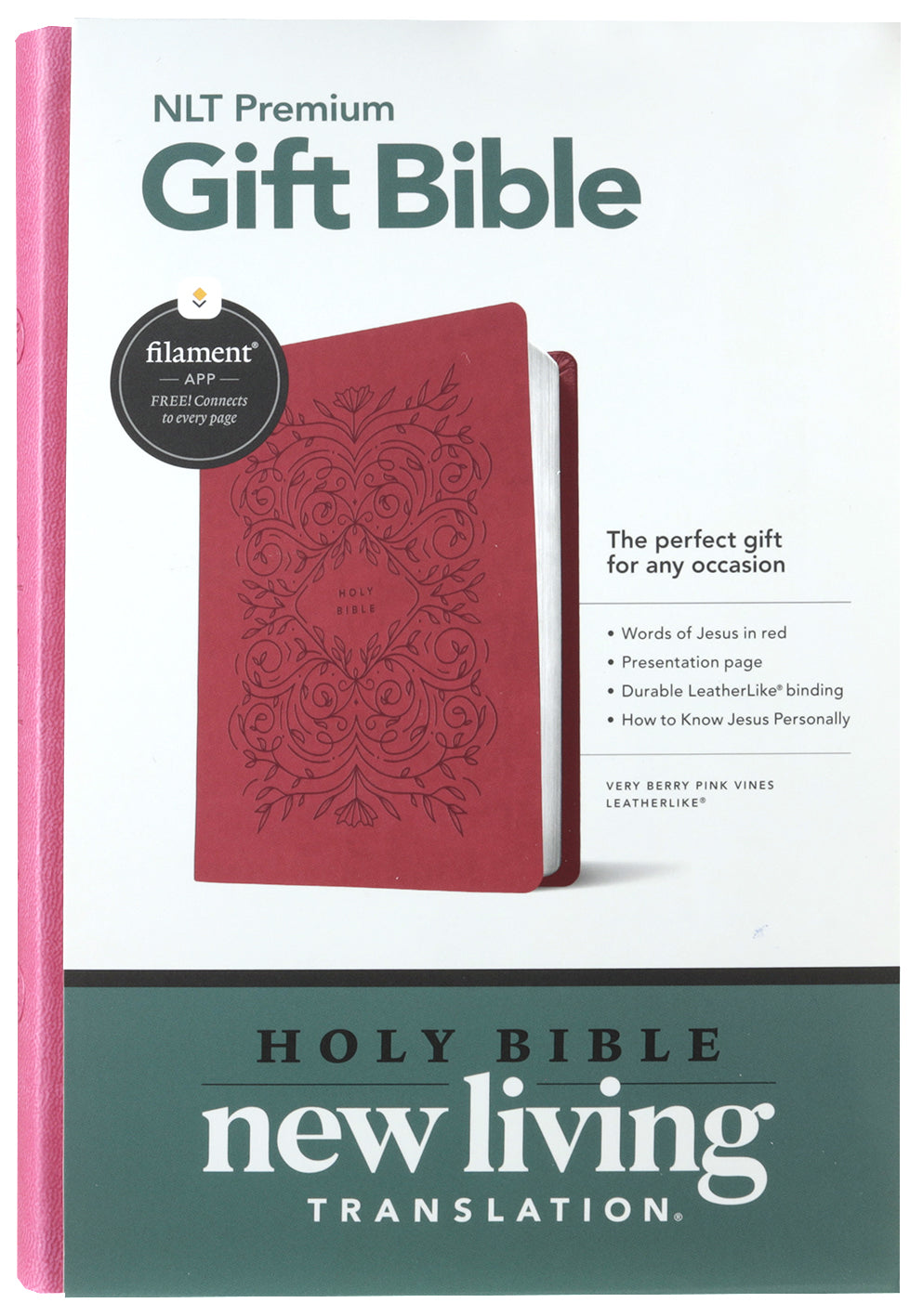 NLT New Living Translation Premium Gift Bible in Very Berry Pink Vines Red Letter Edition