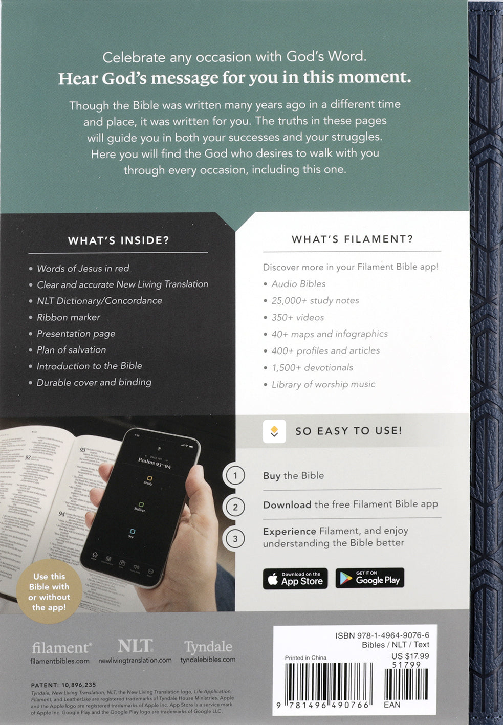 NLT Premium Gift Bible with Filament Enabled Blue Cross Red Letter Edition