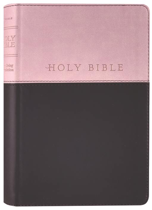 NLT Premium Gift Bible in Red Letter Edition with elegant pink and dark brown design.