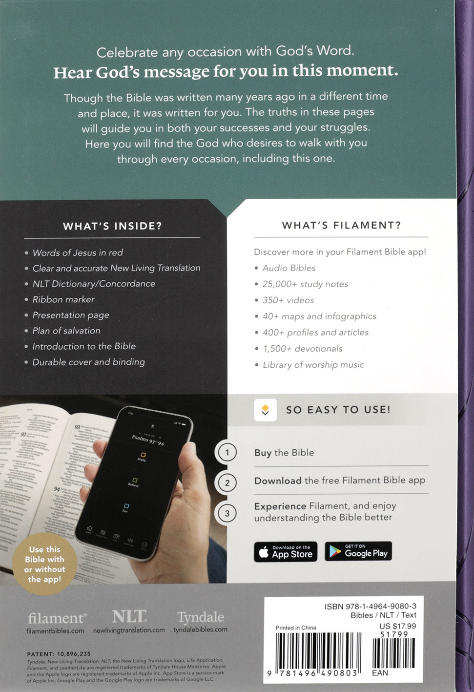 NLT New Living Translation Premium Gift Bible with Filament Enabled Red Letter Edition