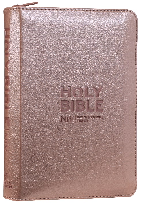 Rose gold NIV pocket Bible with zipper