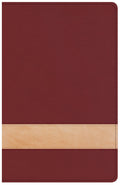Luxurious large print CSB Christian Standard Bible, personal size reference edition with crimson and tan indexed pages.