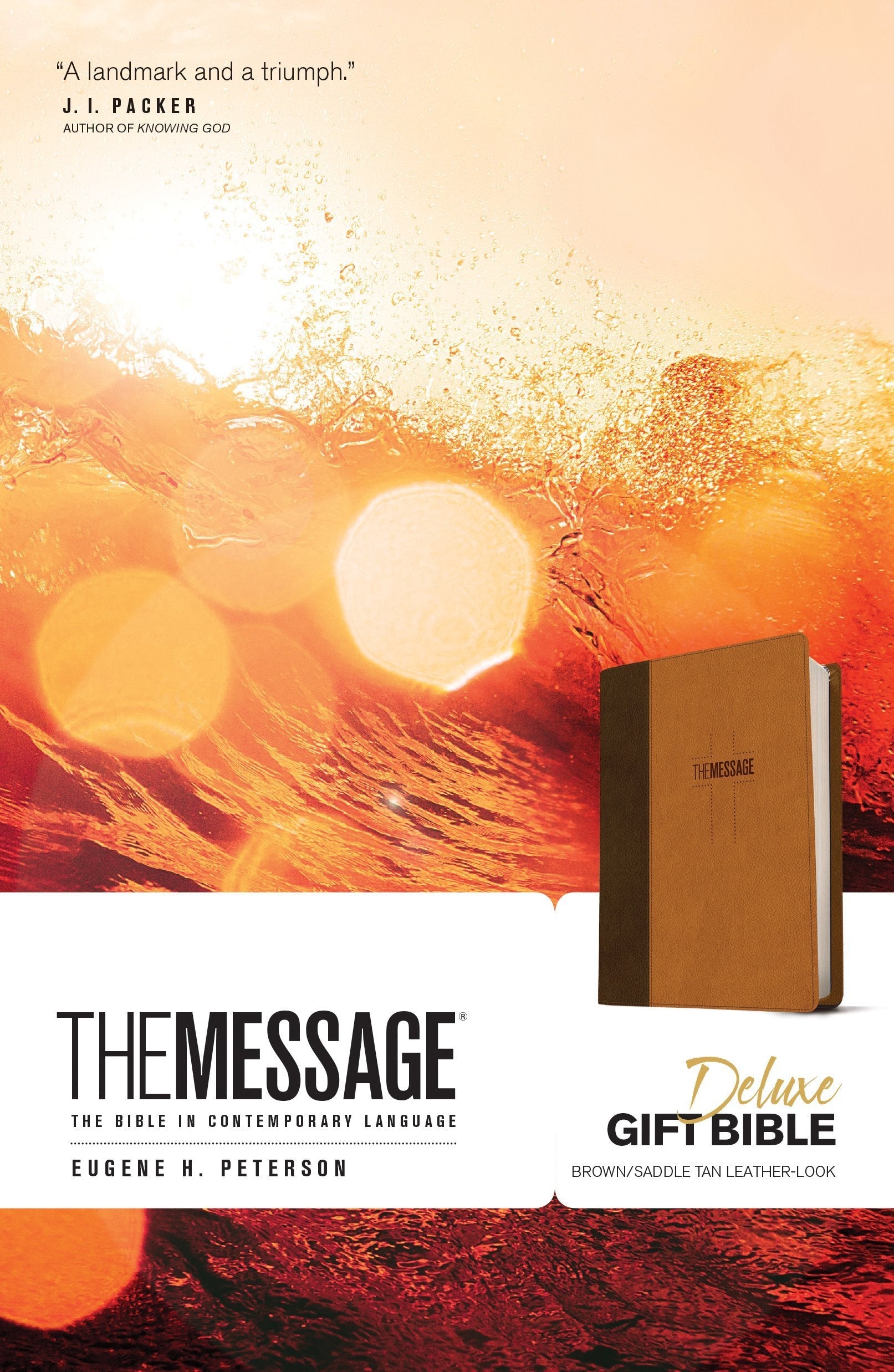 The Message Deluxe Gift Bible wrapped in luxurious brown and tan leather