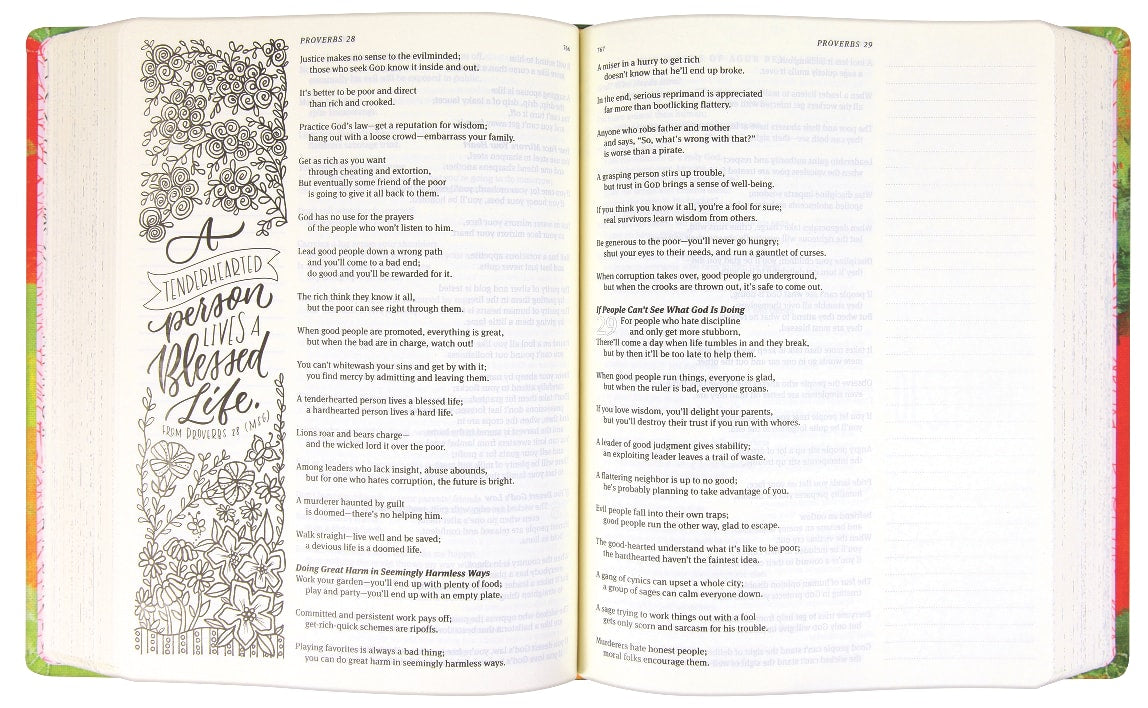 Black Letter Edition of the ESV Message Canvas Bible for journaling and coloring the story of God.