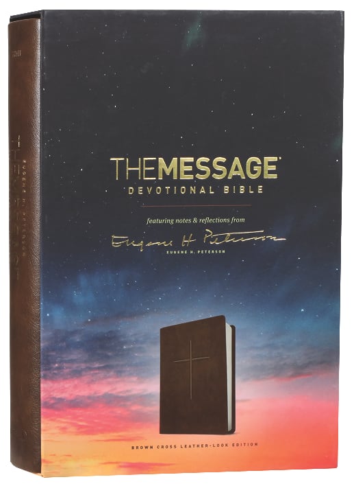 Image of Message Devotional Bible Brown Cross with black letter translation