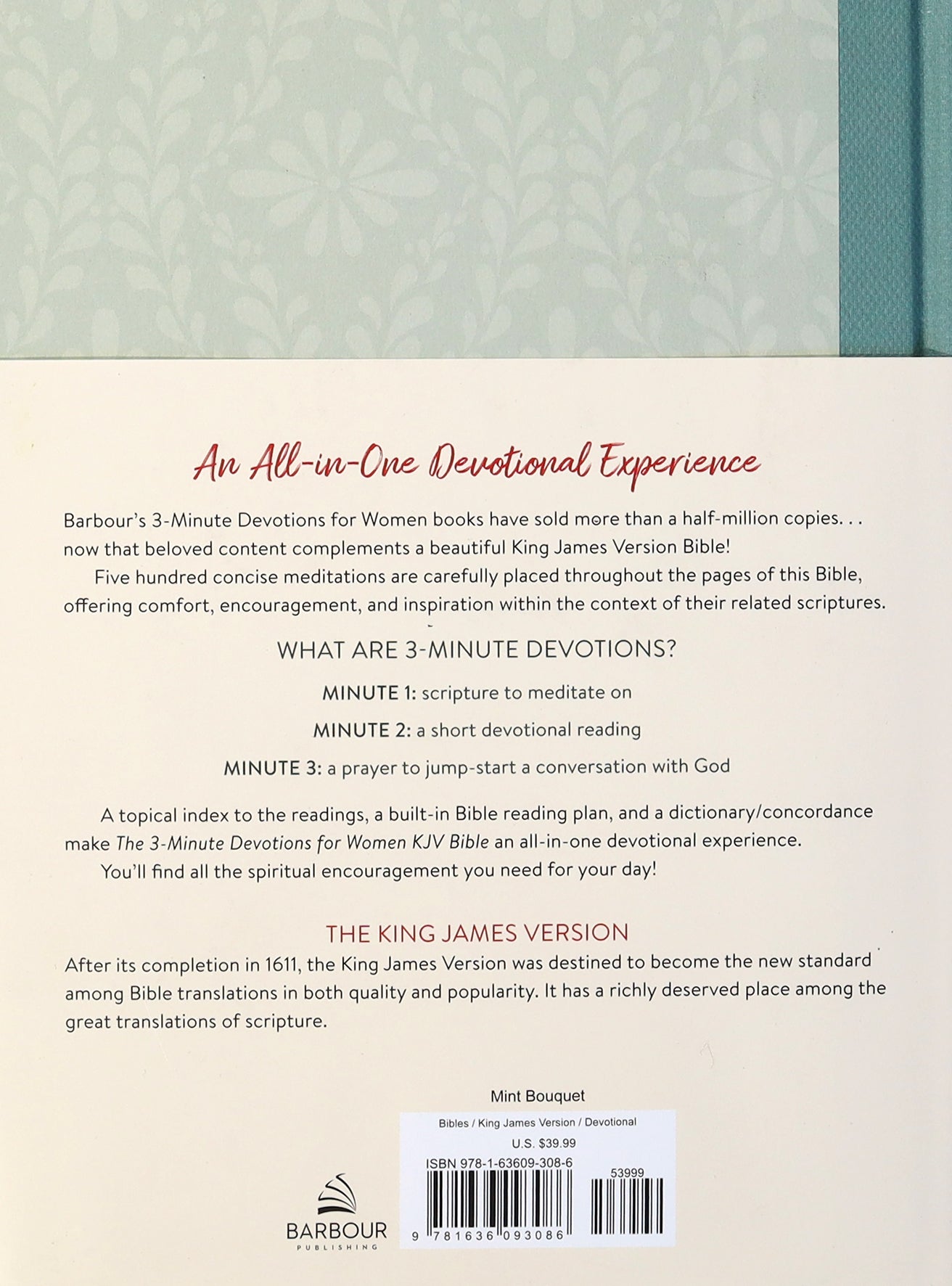Beautiful KJV Devotional Journaling Bible for Women with 3-minute daily devotions