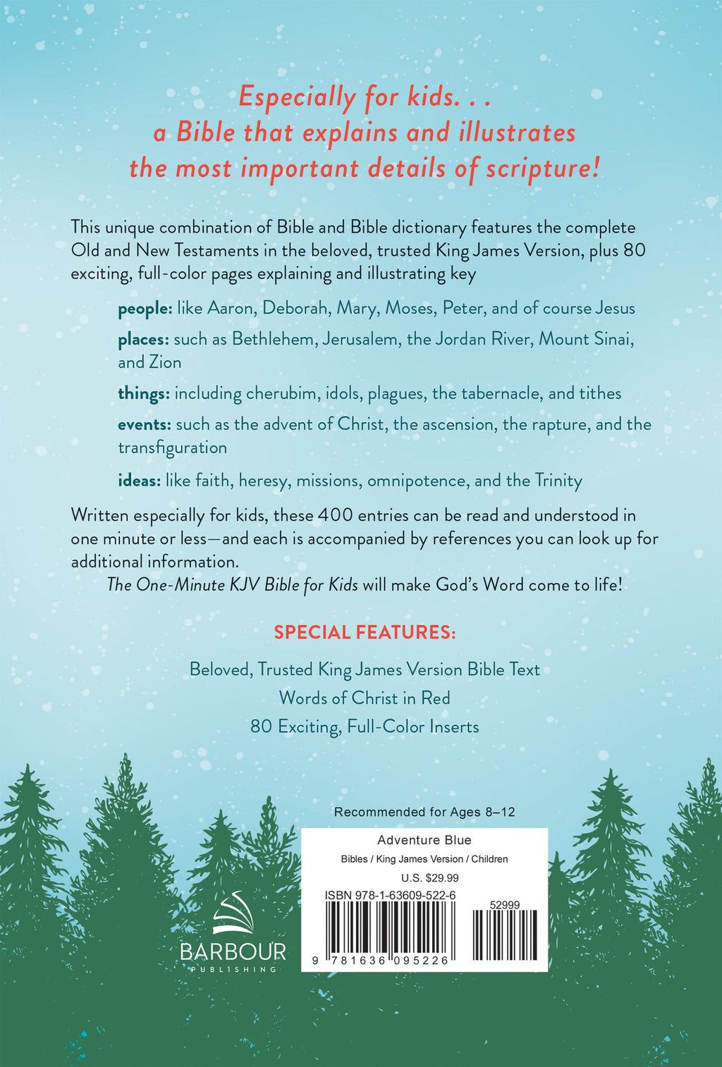 Product title and description of the KJV One-Minute Bible for Kids Adventure Blue (Red Letter Edition).