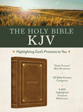 KJV Journaling Bible with gold and camel leather binding, featuring red letter edition and highlighted promises