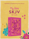 Close-up of the NIV My Bible for Girls with pink and gold floral design on the cover