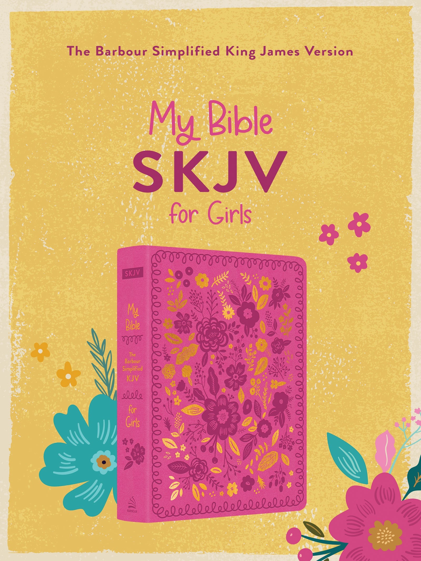 Close-up of the NIV My Bible for Girls with pink and gold floral design on the cover