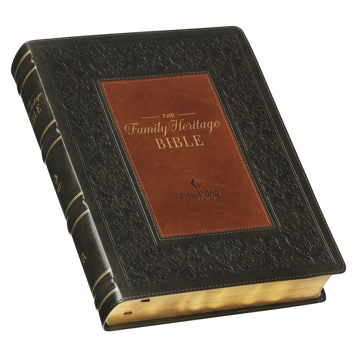 Front cover of NLT Family Heritage Bible Thumb Index Olive/Brown (Black Letter Edition)