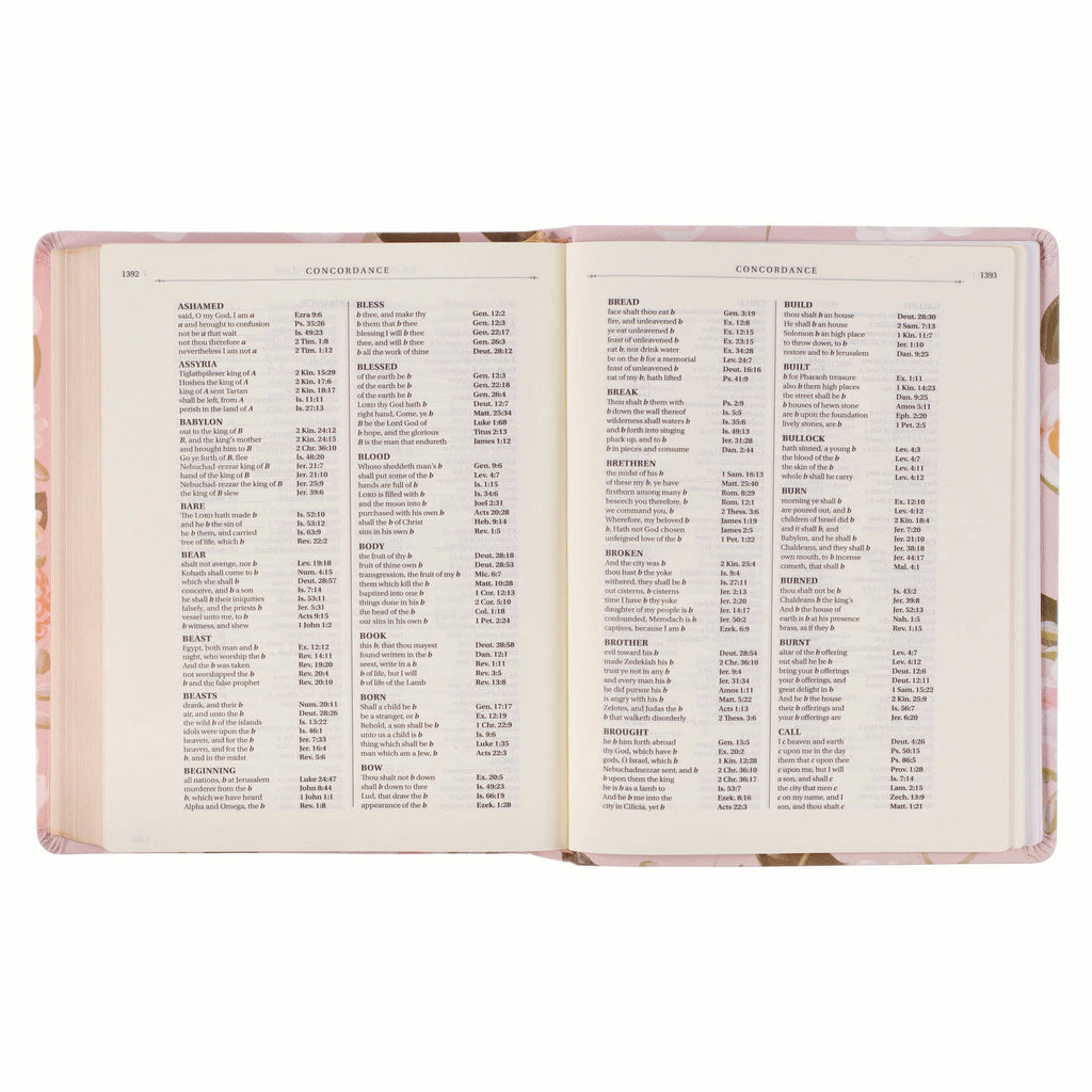 Full view of Pink Floral KJV Journaling Bible with black letter edition
