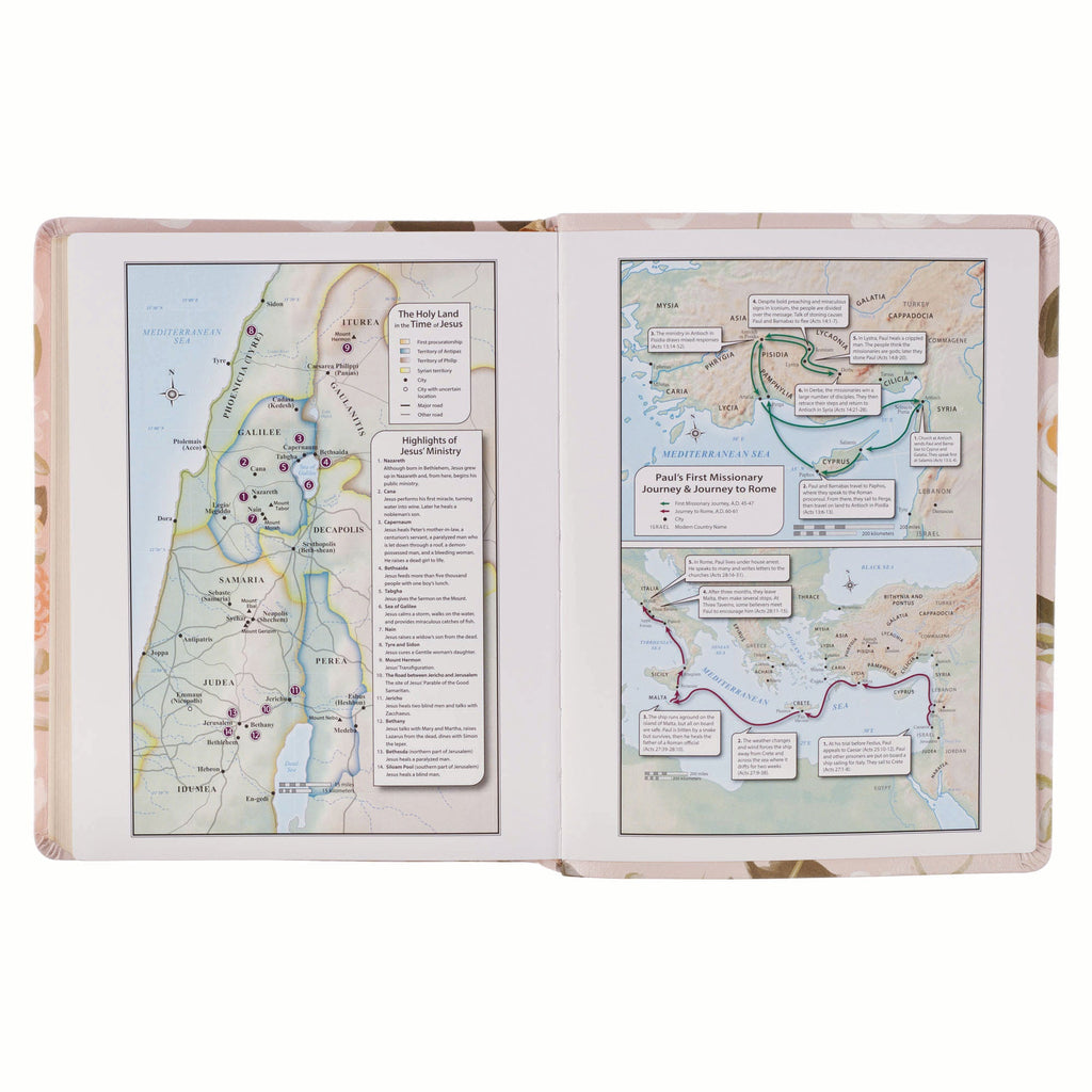 Compact view of Pink Floral KJV Journaling Bible with space for notes