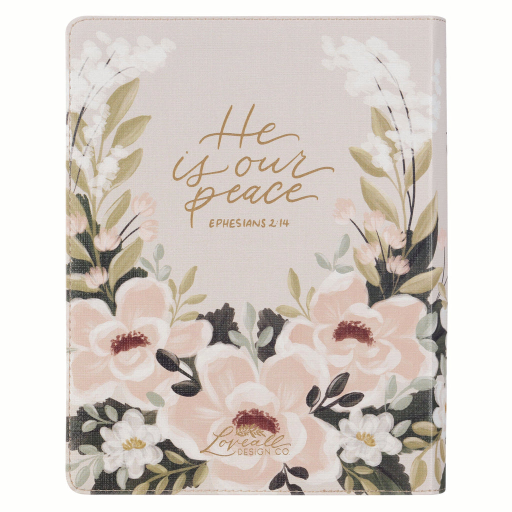 KJV Journaling Bible with Cream Floral Printed Cover, Featuring Psalm 119:97, 'He Is Our Peace'