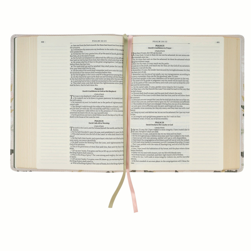 KJV Journaling Bible with Cream Floral Printed Cover, Featuring Psalm 119:97, 'He Is Our Peace'