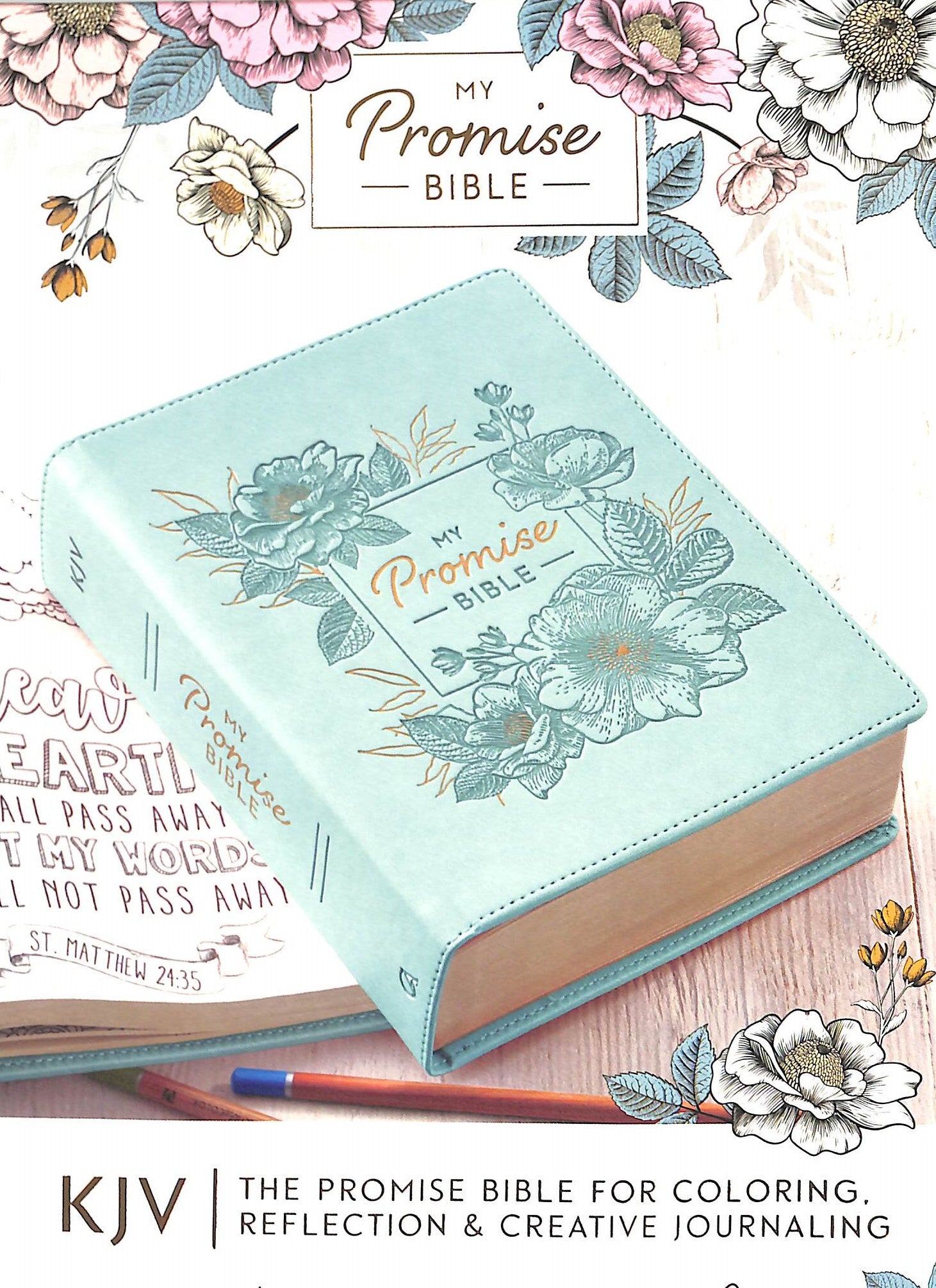 KJV My Promise Bible Teal, a teal-colored devotional journaling Bible with inspirational content